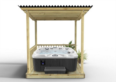 Edecks Standard Redwood Bitumen Roof Hot Tub Outdoor Garden Decking Kit 2.4M X 2.4M Pressure Treated Timber With Handrails from B&Q