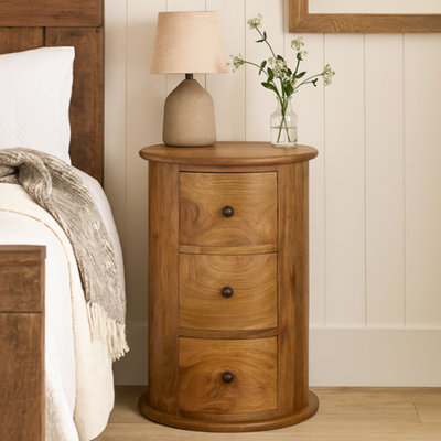 Wyld Haus Amalfi 3-Drawer Mango Wood Drum Bedside Table from B&Q