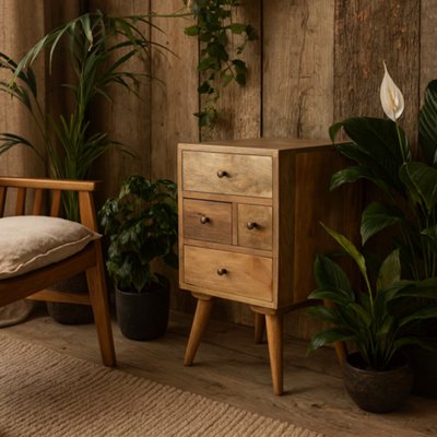 Wyld Haus Pitigliano Nordic 4 Drawer Mango Wood Bedside Table from B&Q