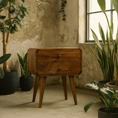 Wyld Haus Ostuni Curved Mango Wood Chestnut Bedside Table 2 Drawers from B&Q