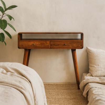 Wyld Haus Ostuni Chestnut Mango Wood Console Table 2 Drawers Open Shelf 900 X 350 X 900 mm from B&Q