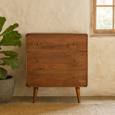 Wyld Haus Ostuni Curved Mango Wood Chestnut 3-Drawer Chest from B&Q