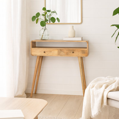 Wyld Haus Urbino Curved Mango Wood Console Table 2 Drawer And Open Shelf from B&Q