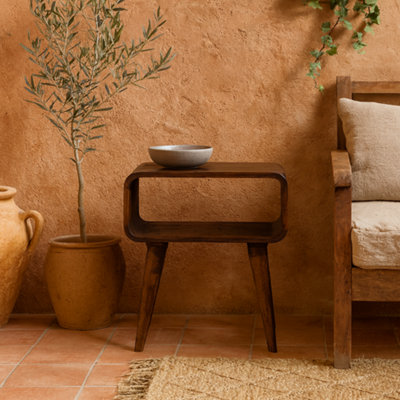 Wyld Haus Tropea Curved Chestnut Mango Wood Bedside Table With Open Shelf from B&Q