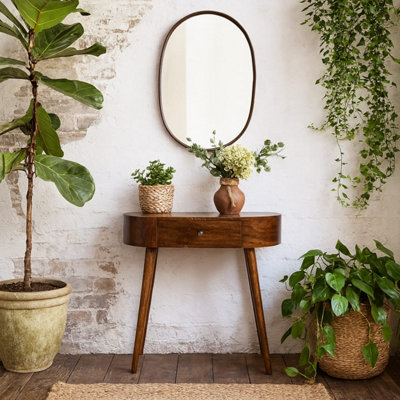 B&Q -  Bellagio Chestnut Mango Wood Oval Console Table With Drawer