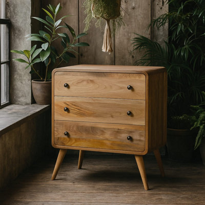 B&Q -  Urbino Curved 3-Drawer Chest Solid Mango WoodOak Finish