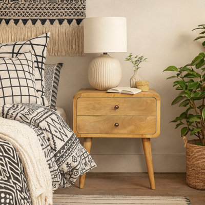 Wyld Haus Trapani Curved Mango Wood Bedside Table2 DrawersOak Finish from B&Q