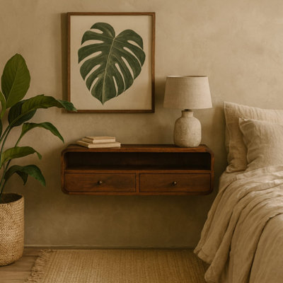B&Q -  Peschiera Floating Chestnut Mango Wood Console With 2 Drawers