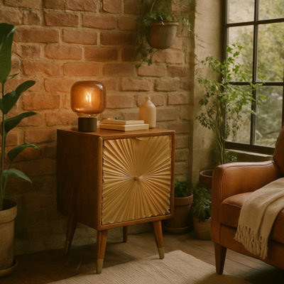 Wyld Haus Merano Mango Wood Bedside2-Drawer Chestnut Finish With Brass Accents from B&Q