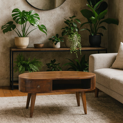 Wyld Haus Parma Chestnut Mango Wood Wave Coffee Table With Drawer And Open Shelf from B&Q
