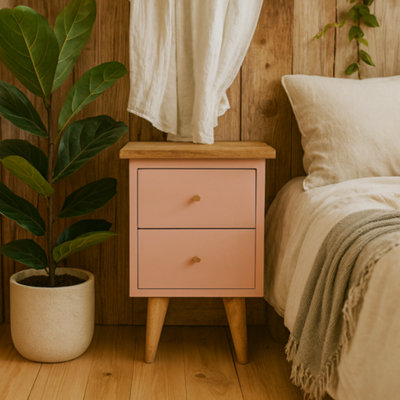 Wyld Haus Wrotham Blush Pink Hand-Painted Mango Wood Bedside Table from B&Q