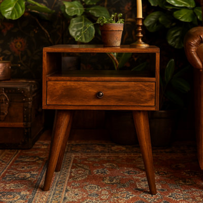 Wyld Haus Chioggia Rustic Chestnut Mango Wood Bedside Table With Drawer And Open Shelf from B&Q