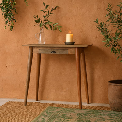 Wyld Haus Grasse Mini Natural Mango Wood Scandi Writing Desk With Drawer from B&Q