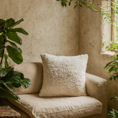 Wyld Haus Set Of 2 Fluffy Cream Cushion Covers 45X45Cm Handcrafted Square Cushions from B&Q