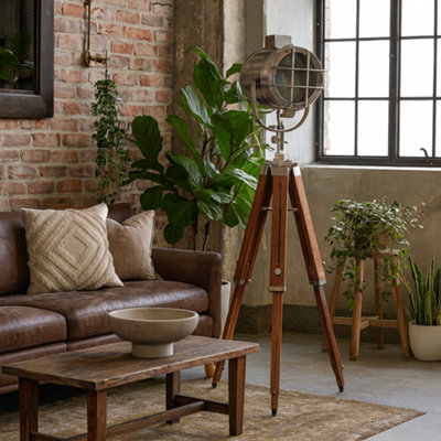 Wyld Haus Ferrara Caged Chrome Spotlight Floor Lamp With Foldable Wooden Tripod Legs 97 Cm from B&Q