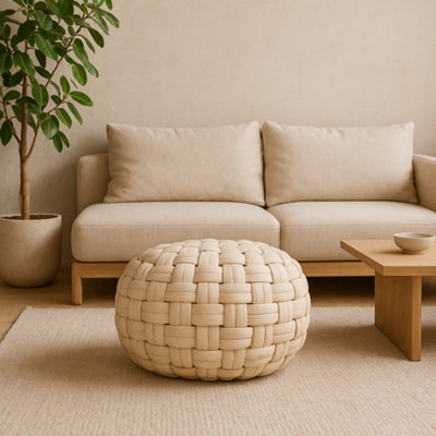 Wyld Haus Lucca White Cotton Weave Tube Footstool from B&Q