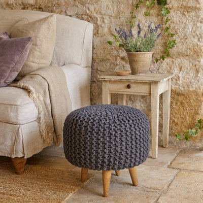 Wyld Haus Bergamo Woven Grey Round Footstool from B&Q