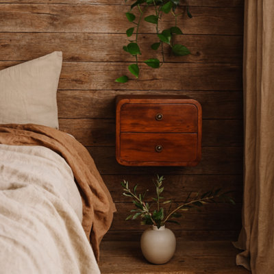 Wyld Haus Kamala Floating Mini Chestnut Mango Wood Bedside Table2 Drawers from B&Q