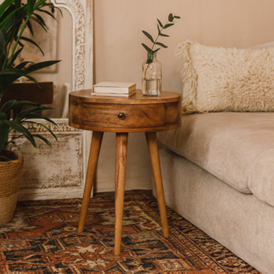 Wyld Haus Parma Mini Oak Mango Wood Circular Shape Bedside Table from B&Q