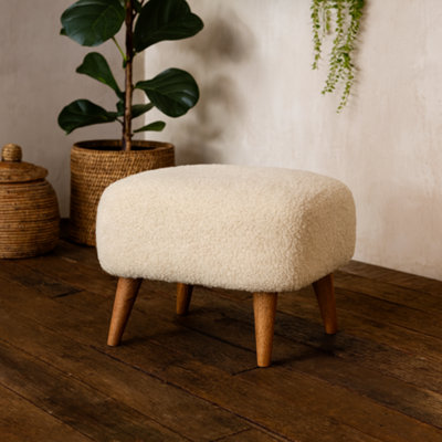 Wyld Haus Olbia Bouclé Square FootstoolCream CottonMango Wood Legs from B&Q
