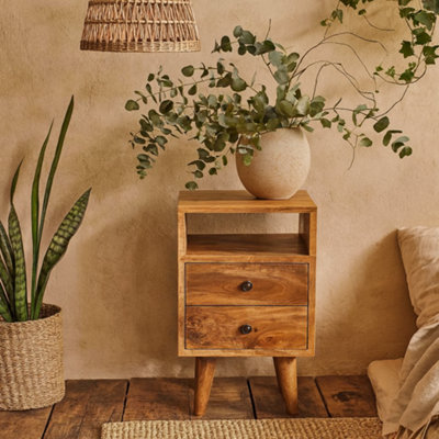 Wyld Haus Parma Mini Oak Mango Wood Bedside Table With 2 Drawers And Open Shelf from B&Q
