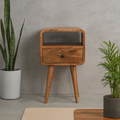 Wyld Haus Trento Mini Oak Mango Wood Curve Open Bedside Table from B&Q