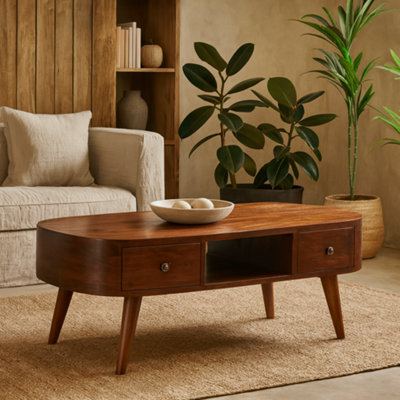 Wyld Haus Rawai Chestnut Mango Wood Round Open Tv Media Unit from B&Q