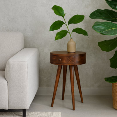 Wyld Haus Bonnieux Chestnut Mango Wood Round Bedside Table With Drawer from B&Q