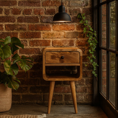 Wyld Haus Parma Small Oak Mango Wood Curve Low Bedside Table from B&Q