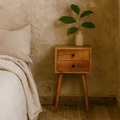 Wyld Haus Parma Small 2-Drawer Bedside TableSolid Mango Wood Oak Finish from B&Q