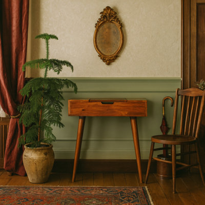 Wyld Haus Olbia Small Chestnut Mango Wood Dressing Table With Foldable Mirror L70 X D35 X H78 Cm from B&Q