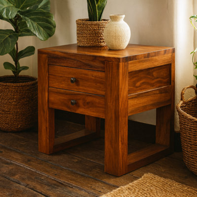 Wyld Haus Collioure U Square Honey Sheesham Bedside Table from B&Q