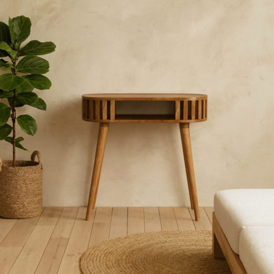 B&Q -  Kailua Slated Mango Wood Open Console TableOak-Ish FinishModern