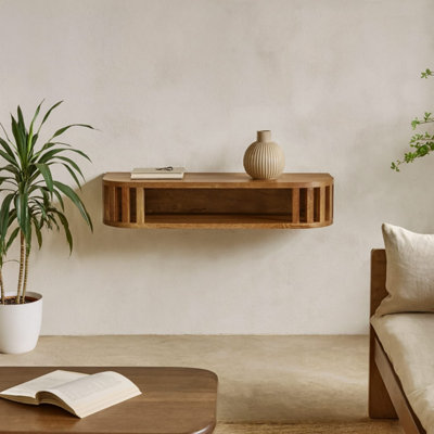 B&Q -  Kailua Floating Mango Wood Slatted Console Table With Bone Inlay