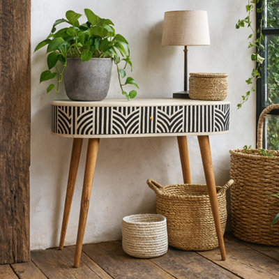 Wyld Haus Honolulu Monochrome Black And White Bone Inlay Console TableMango Wood Drawer from B&Q