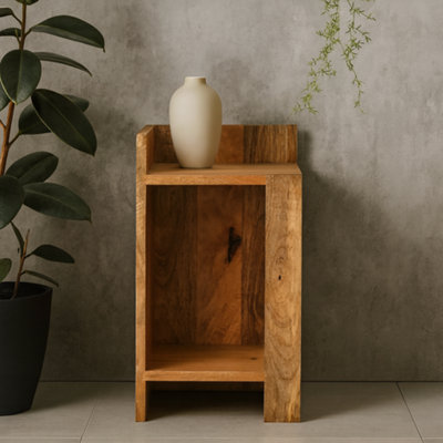 Wyld Haus Gerberoy Oak Mango Wood Rustic Box Bedside Table Open Shelf from B&Q