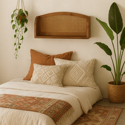 Wyld Haus Peillon Woven Rattan And Mango Wood Wall-Mounted Shelf from B&Q