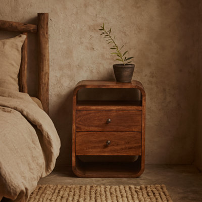 Wyld Haus Bologna Chestnut Mango Wood Curved 2-Drawer Bedside Table from B&Q
