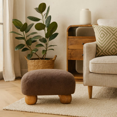 Wyld Haus Pont Aven Faux Fur Nordic Square Footstool With Mango Wood Bun Feet from B&Q