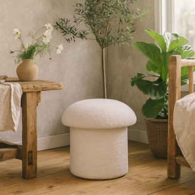 Wyld Haus Sarlat White Boucle Mushroom Footstool from B&Q