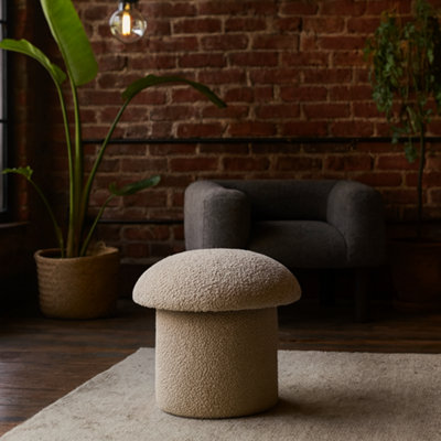 Wyld Haus Domme Mud Boucle Mushroom Footstool With Mango Wood BaseBeige from B&Q