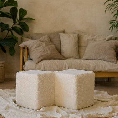 Wyld Haus Sarlat White Bouclé Twin Footstool from B&Q