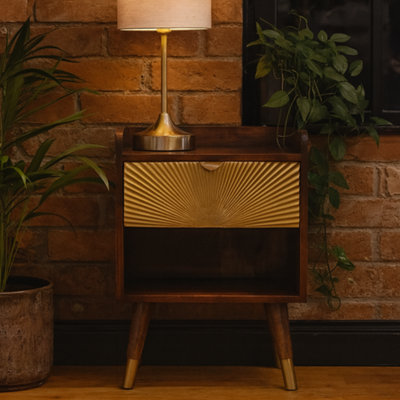 Wyld Haus Merano Gold Drawer Bedside Table With Chestnut Finish And Brass-Plated Drawer from B&Q