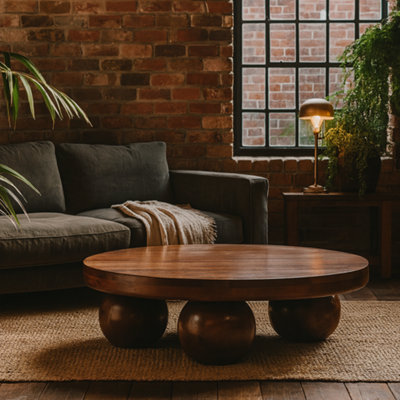 Wyld Haus Reims Chestnut Round Mango Wood Coffee Table With Ball Feet from B&Q