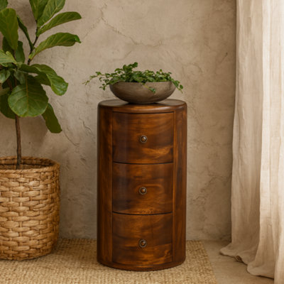 Wyld Haus Sorrento Chestnut Mango Wood Drum Chest Of 3 Drawers from B&Q
