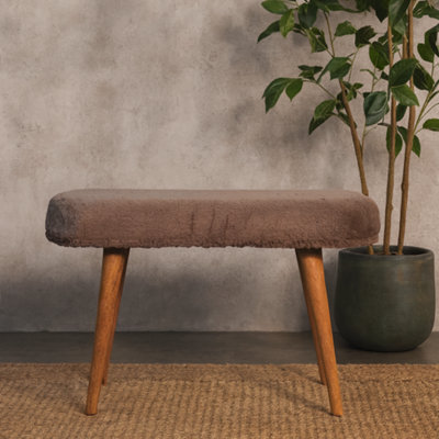 Wyld Haus Rome Mocha Faux Fur Bench With Mango Wood Legs78 X 35 X 50 Cm from B&Q