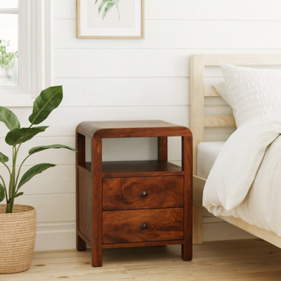 Wyld Haus Tropea Mango Wood Bedside Table With 2 Drawers And Shelf from B&Q