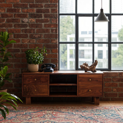 Wyld Haus Bologna Sheesham Wood Tv Media Unit 4 Drawers from B&Q
