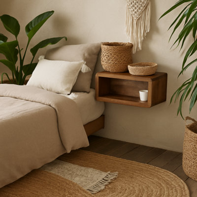Wyld Haus Mantua Mango Wood Wall-Mounted Bedside Table D35 X H25 X W45Cm from B&Q