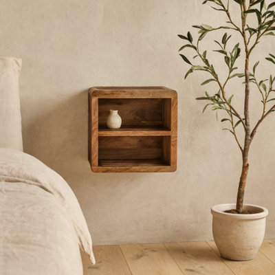 Wyld Haus Mantua Wall Mounted Bedside Table In Solid Mango Wood With Two Open Slots from B&Q
